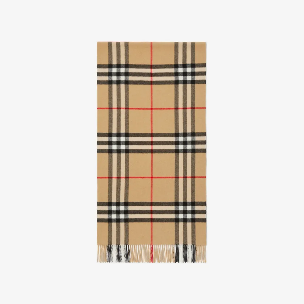 Wide Check Cashmere Scarf in Archive beige | Burberry® Official