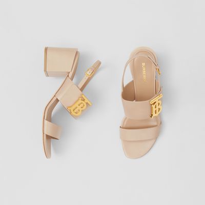 Monogram Motif Leather Block-heel Sandals Soft Fawn - Women | Burberry® Official