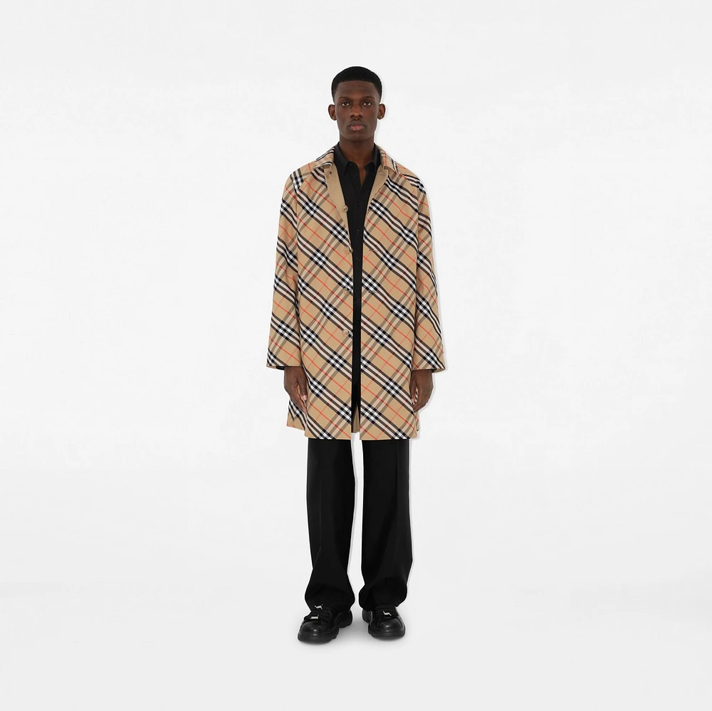 Long Reversible Gabardine Car Coat in Flax - Men, Cotton | Burberry® Official