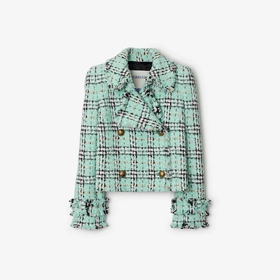 Check Bouclé Jacket in Surf - Women, Cotton, Nylon, Technical | Burberry® Official