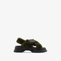 Shearling Pebble Sandals in Loch - Women | Burberry® Official