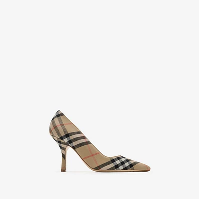Check Dame Pumps​ in Sand - Women, Linen | Burberry® Official