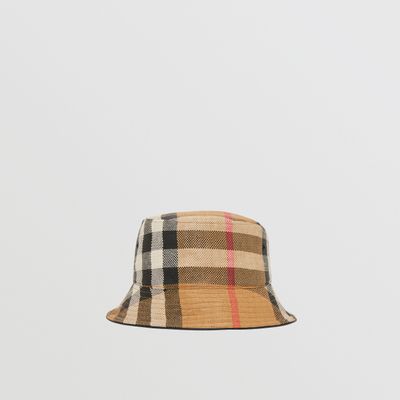 Exaggerated Check Faux Raffia Bucket Hat Archive Beige | Burberry® Official