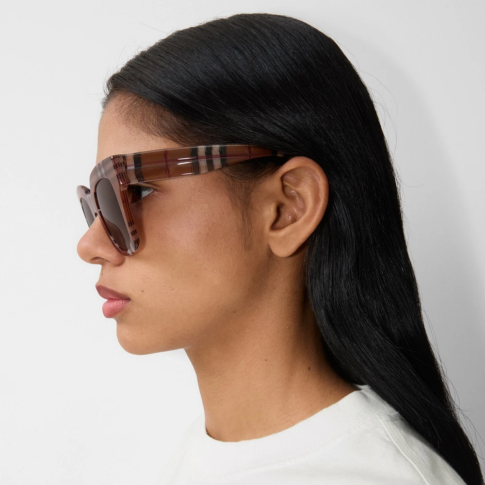 Check Square Sunglasses in Birch brown - Women | Burberry® Official