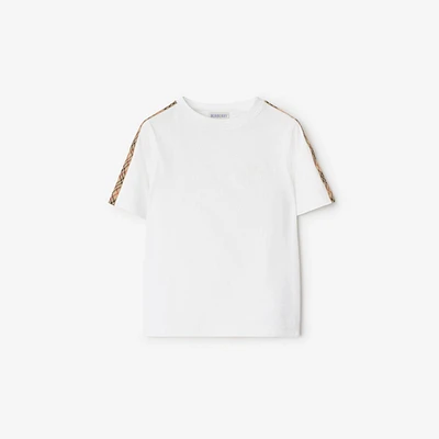 Check Trim Cotton T-shirt in White | Burberry® Official