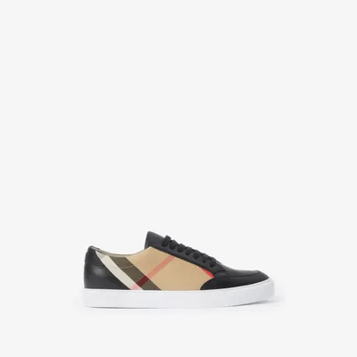 House Check Cotton and Leather Sneakers in Black - Women | Burberry® Official