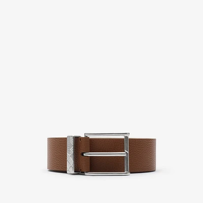 Leather Engraved Check Belt in Hazel - Men | Burberry® Official