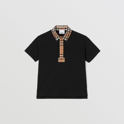Vintage Check Trim Cotton Piqué Polo Shirt Black | Burberry