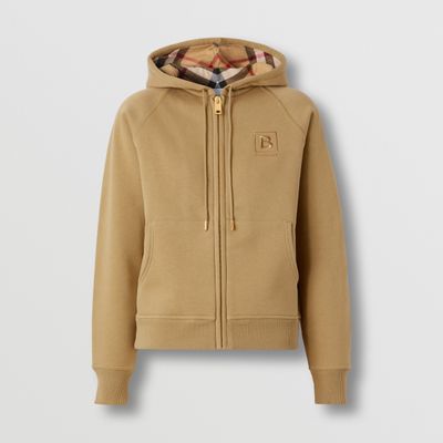 Letter Graphic Cotton Blend Hooded Top Honey - Women | Burberry® Official