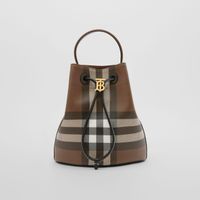 Check and Leather Small TB Bucket Bag in Dark Birch Brown - Women | Burberry® Official