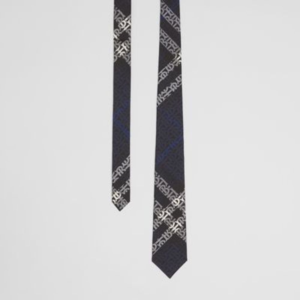 Classic Cut Monogram Check Silk Tie in Navy - Men | Burberry United States
