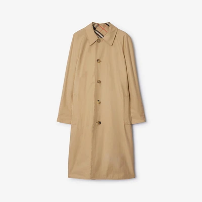 Reversible Long Gabardine Car Coat in Flax - Women, Cotton | Burberry® Official