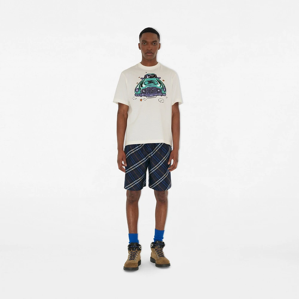 Check Silk Poplin Shorts in Ink blue - Men | Burberry® Official