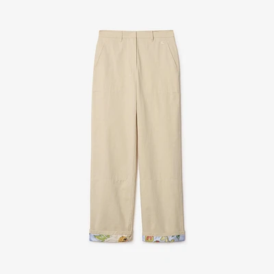 Highgrove Turn-up Cotton Trousers in Nutmeg - Women | Burberry® Official
