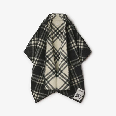 Reversible Check Wool Cape in Black/ecru | Burberry® Official