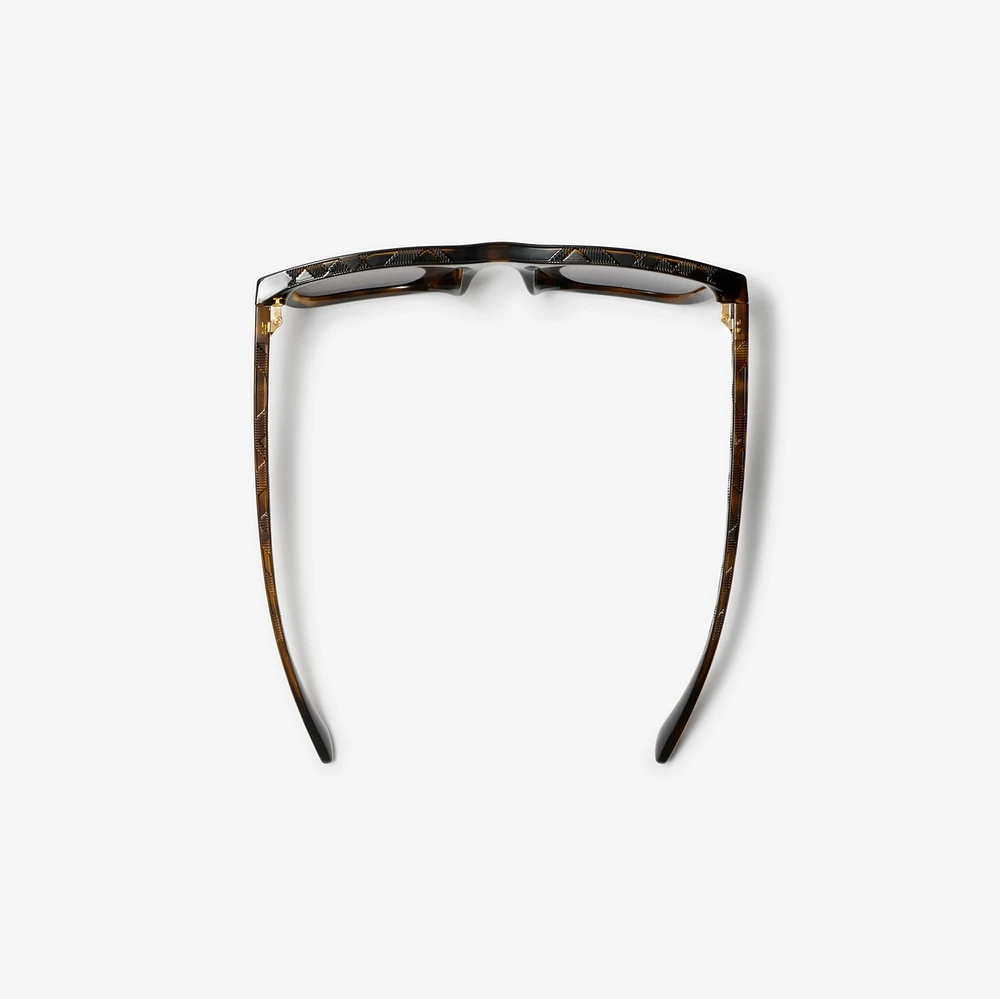 Embossed Check Square Sunglasses in Tortoiseshell - Men | Burberry® Official