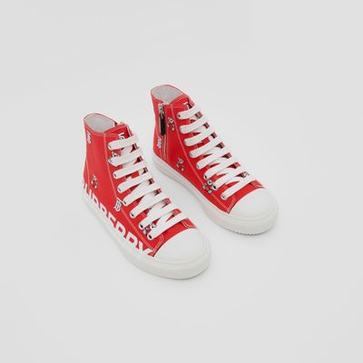 Logo Print Cotton Gabardine High-top Sneakers Bright Red - Children | Burberry® Official