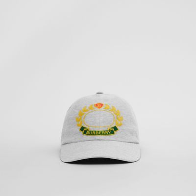 Oak Leaf Crest Cotton Jersey Baseball Cap Pale Grey Melange | Burberry® Official
