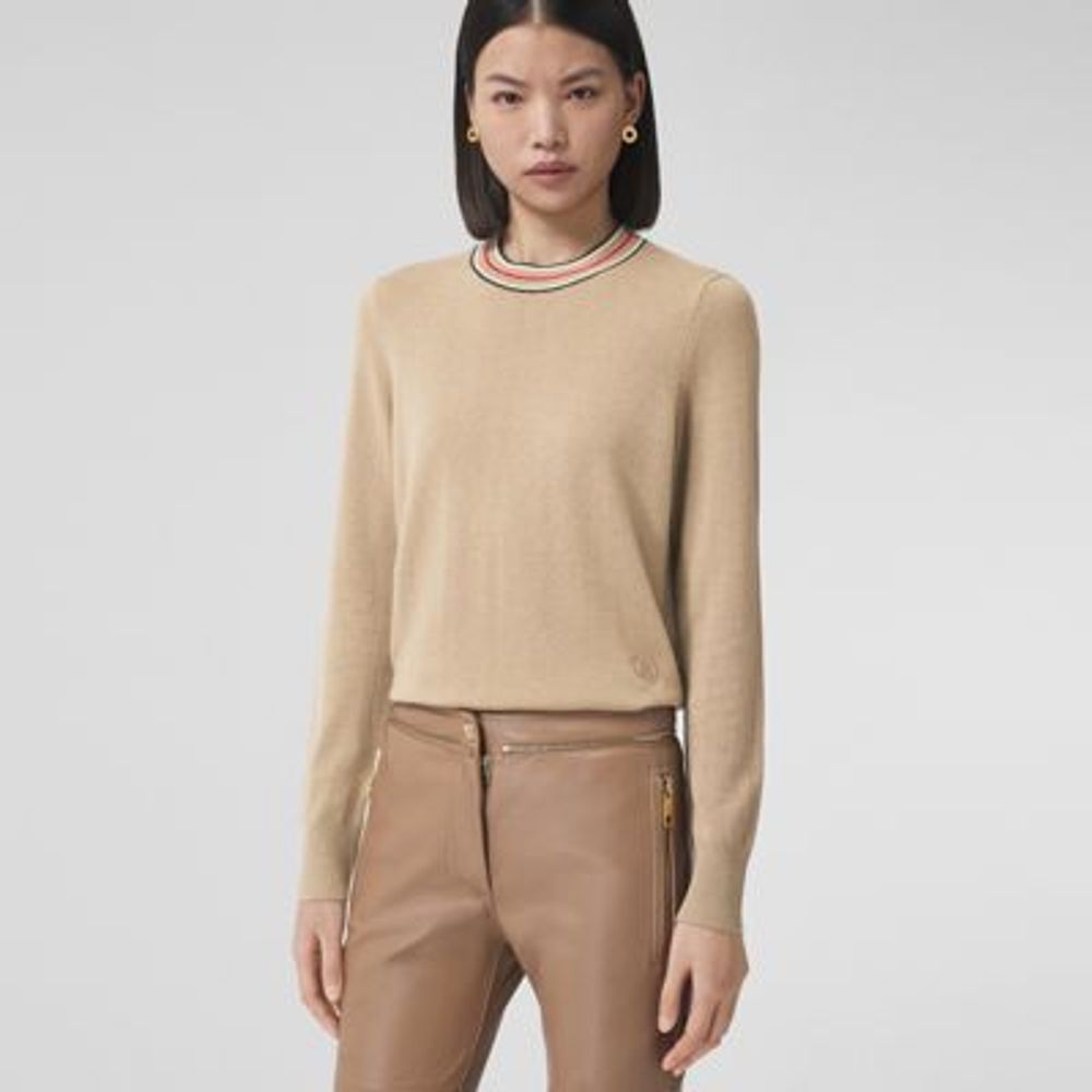Stripe Detail Cashmere Sweater Camel - Women | Burberry United States