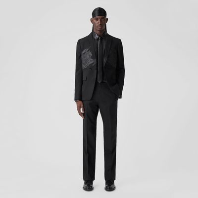 Classic Fit EKD Wool Cotton Jacquard Tuxedo Trousers Black - Men | Burberry® Official