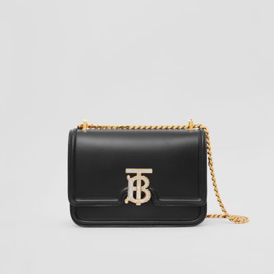 Crystal Detail Leather Small TB Bag in Black - Women | Burberry® Official