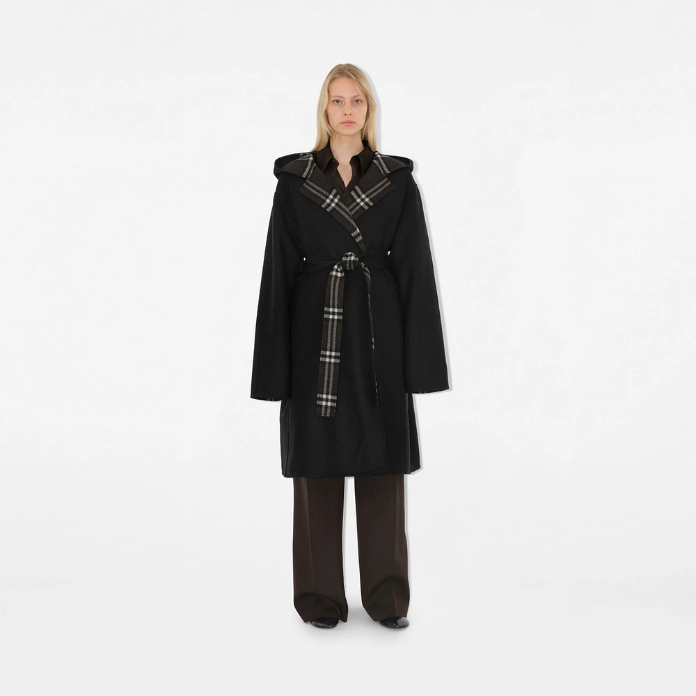 Mid-length Reversible Check Wool Car Coat in Black - Women | Burberry® Official