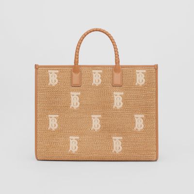 Monogram Raffia-effect Large Freya Tote in Natural - Women | Burberry® Official
