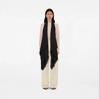 Wide Check Wool Silk Scarf in Black | Burberry® Official