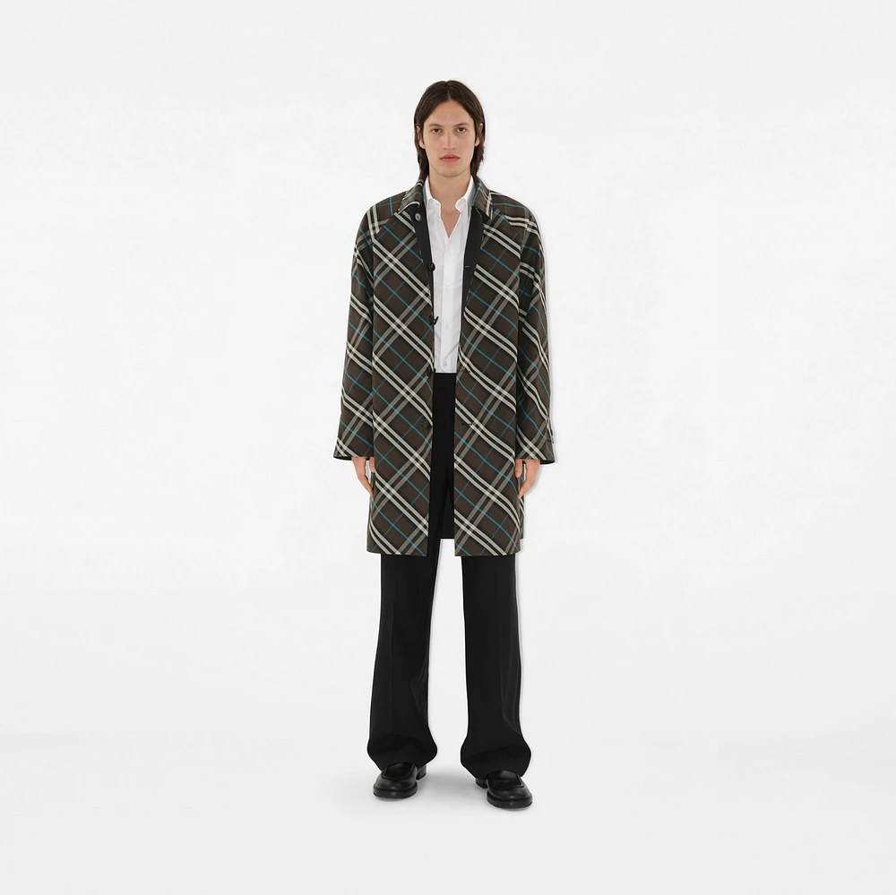 Long Reversible Gabardine Car Coat in Black - Men, Cotton | Burberry® Official