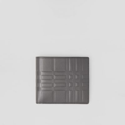 Embossed Check Leather Bifold Wallet in Dark Ash Grey - Men | Burberry® Official