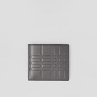 Embossed Check Leather Bifold Wallet in Dark Ash Grey - Men | Burberry® Official