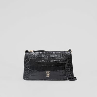 Embossed Leather Mini TB Shoulder Pouch in Black - Women | Burberry® Official