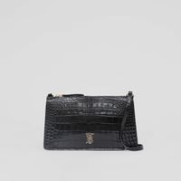Embossed Leather Mini TB Shoulder Pouch in Black - Women | Burberry® Official