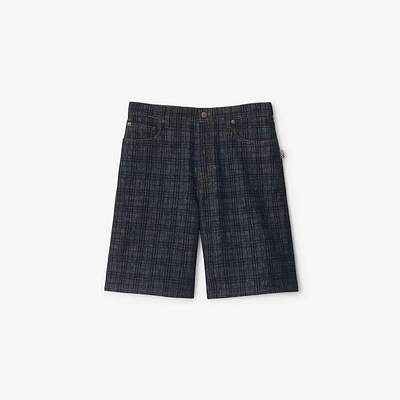 Check Denim Shorts in Indigo blue - Men | Burberry® Official