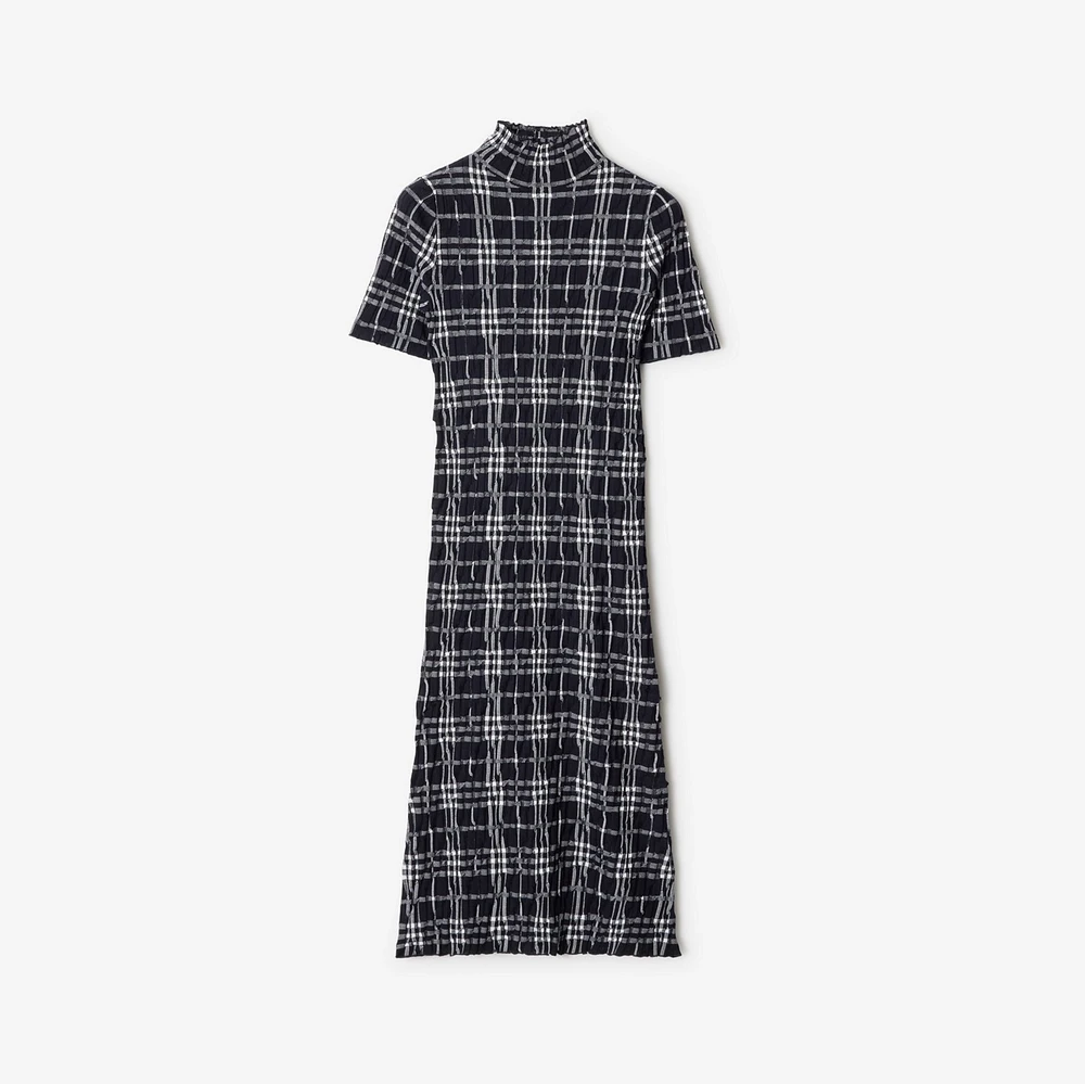 Check Wool Blend Dress in Ink/chalk - Women | Burberry® Official