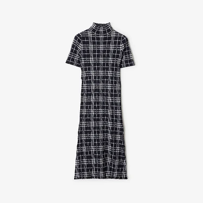 Check Wool Blend Dress in Ink/chalk - Women | Burberry® Official