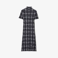 Check Wool Blend Dress in Ink/chalk - Women | Burberry® Official