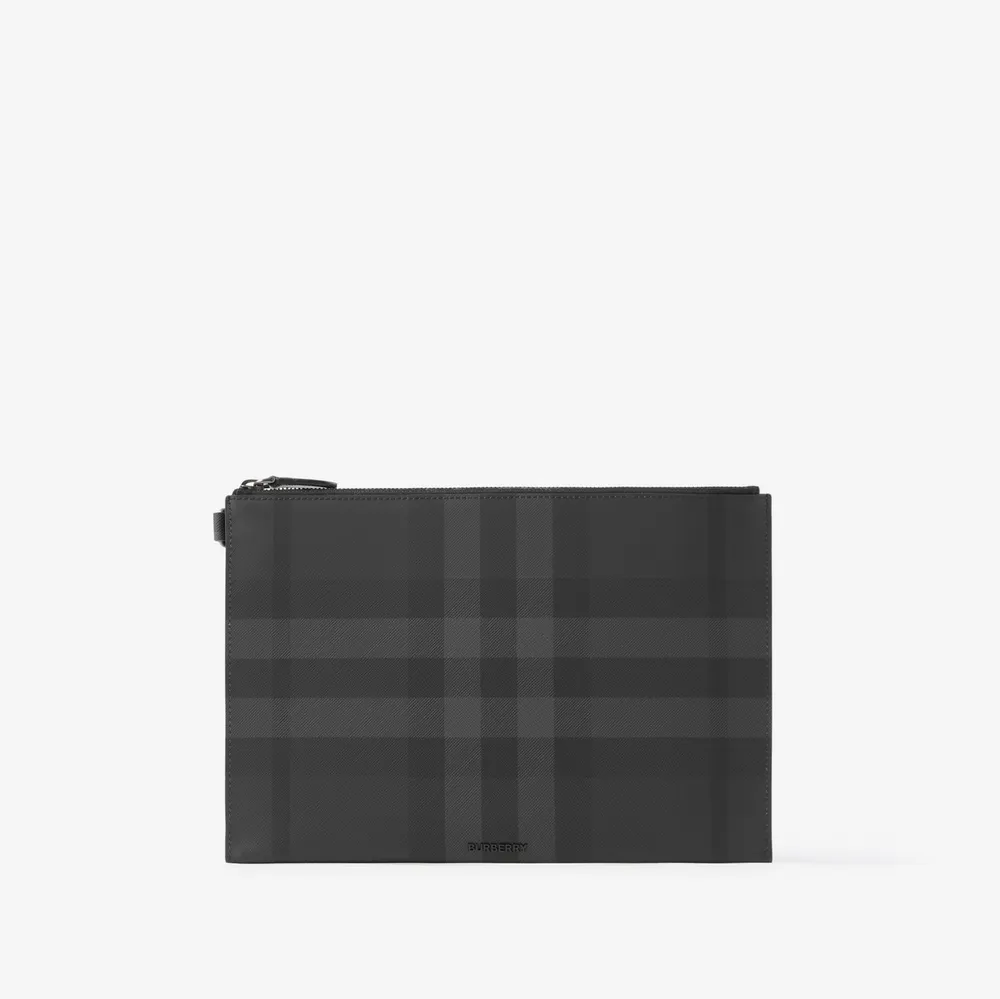 Check Zip Card Case in Charcoal - Men