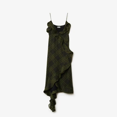 Check Silk Wrap Dress in Oil - Women | Burberry® Official