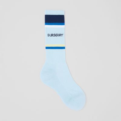 Logo Intarsia Technical Cotton Socks Pale Blue | Burberry® Official