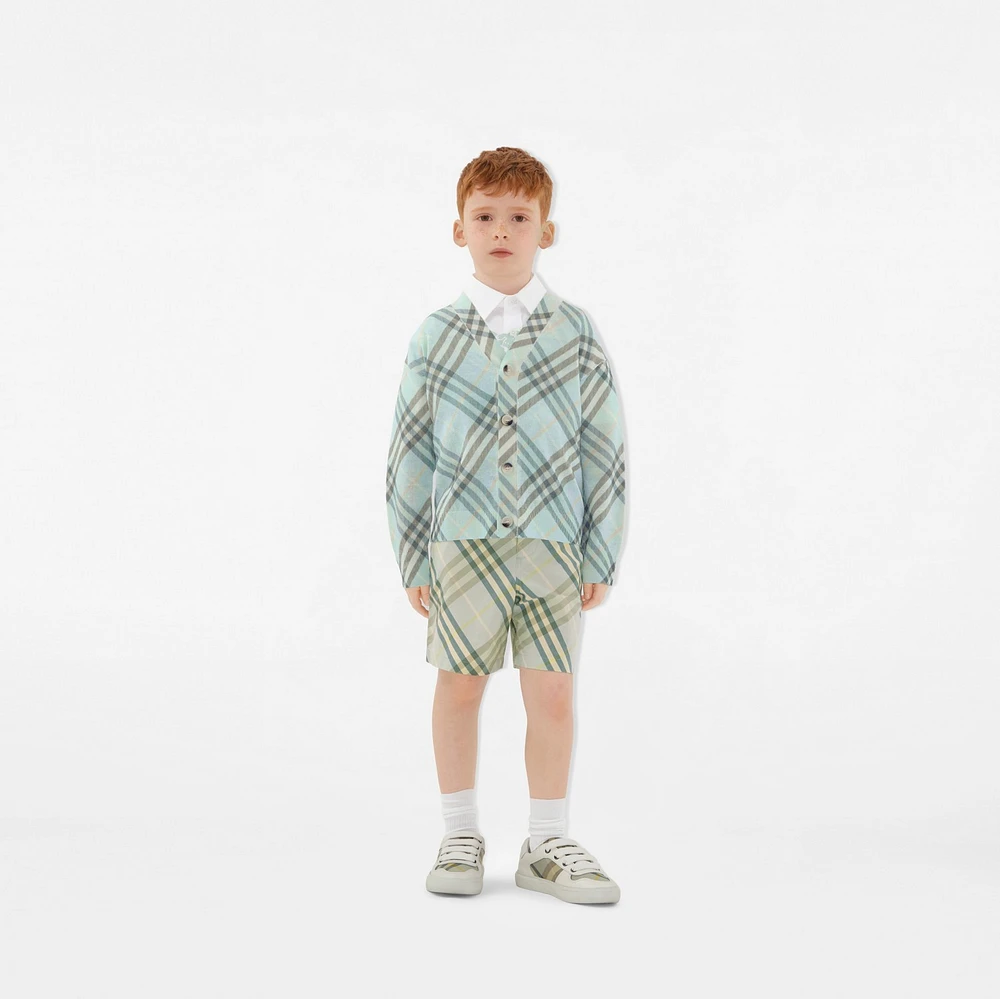 Check Linen Blend Cardigan in Breeze | Burberry® Official