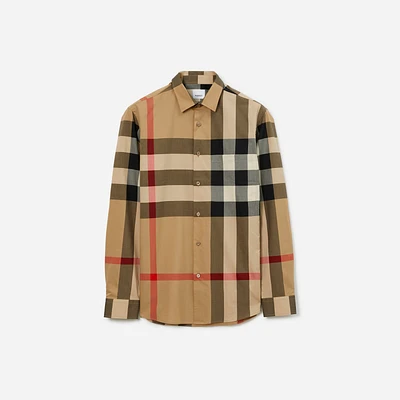 Slim Fit Check Cotton Shirt in Archive beige