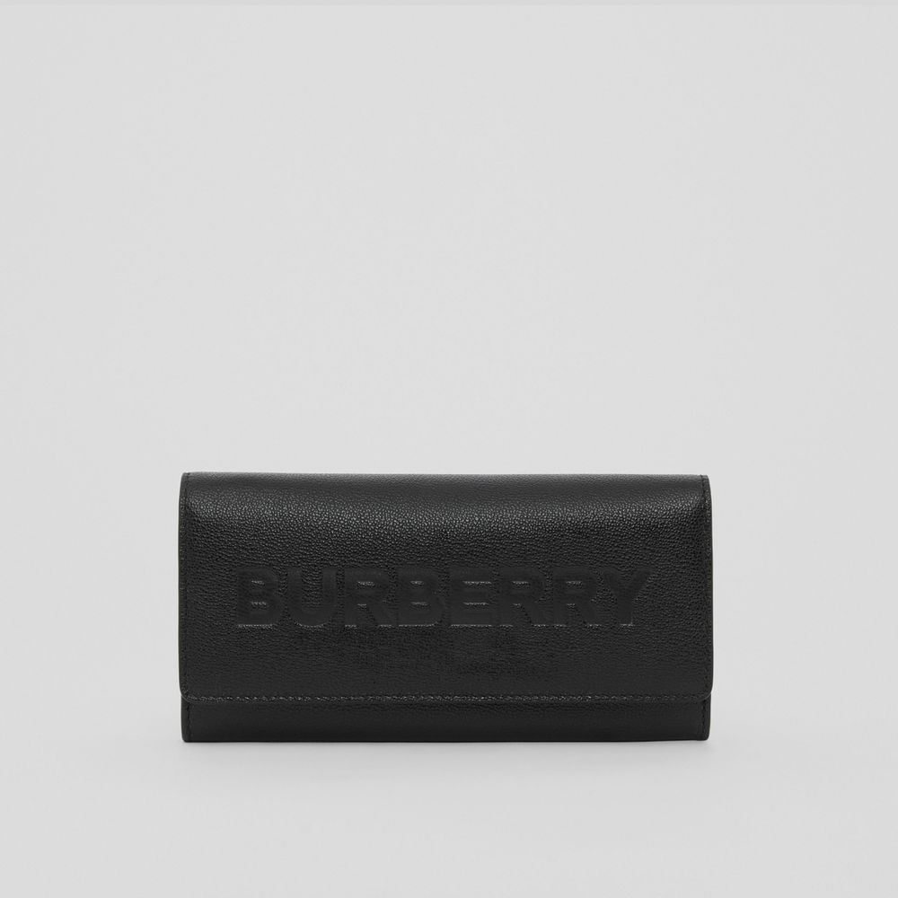 Logo Embossed Leather Continental Wallet in Black - Women | Burberry® Official