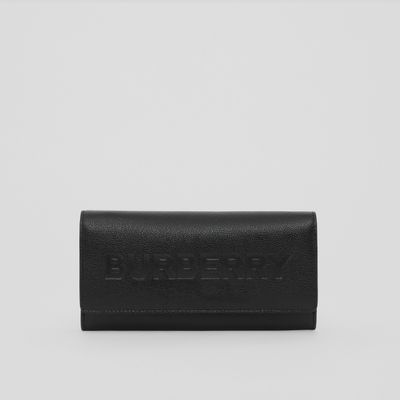 Logo Embossed Leather Continental Wallet in Black - Women | Burberry® Official