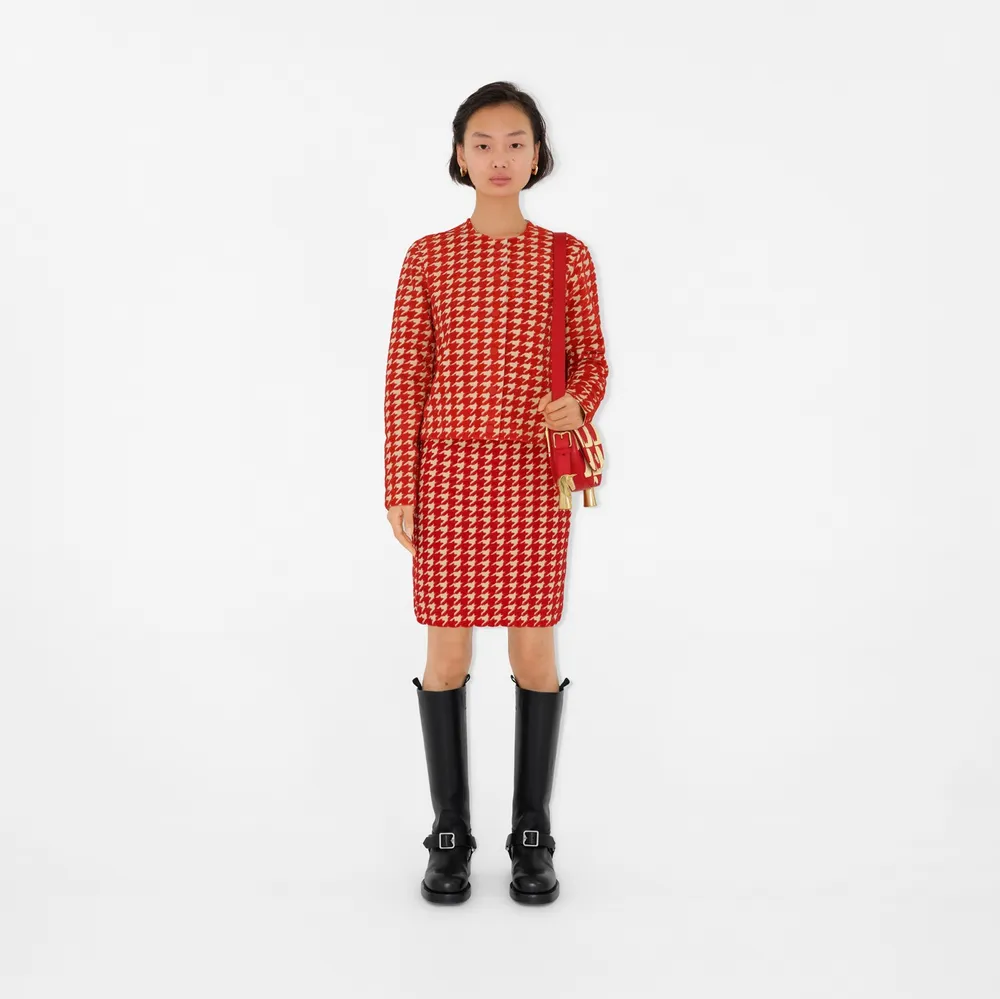 Houndstooth Nylon Blend Mini Skirt in Pillar - Women, Technical | Burberry® Official