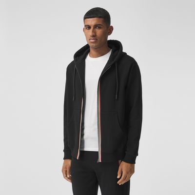 Icon Stripe Detail Cotton Hooded Top Black - Men | Burberry® Official