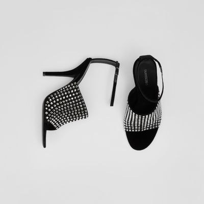 Crystal-embellished Velvet Stiletto-heel Sandals Black/crystal - Women | Burberry® Official