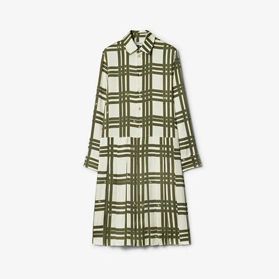 Ribbon Check Silk Dress in Swamp - Women | Burberry® Official