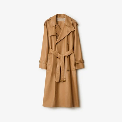 Long Leather Castleford Trench Coat in Sepia - Women | Burberry® Official