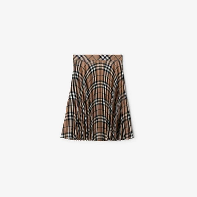 Pleated Check Wool Blend Skirt in Linden - Women, Nylon | Burberry® Official